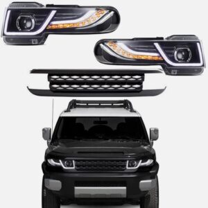 drl led projector headlights w/ black grille for 07 15 toyota fj cruiser