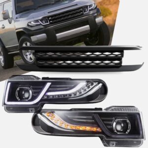 drl led projector headlights w/ black grille for 07 15 toyota fj cruiser