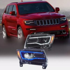 led drl projector headlights for 14 22 jeep grand cherokee w/blue drl animation