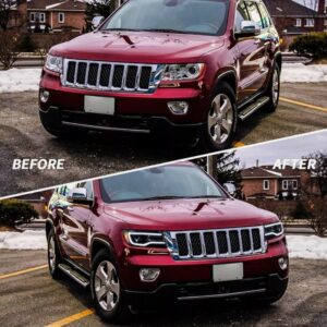 led drl projector headlights for 14 22 jeep grand cherokee w/blue drl animation