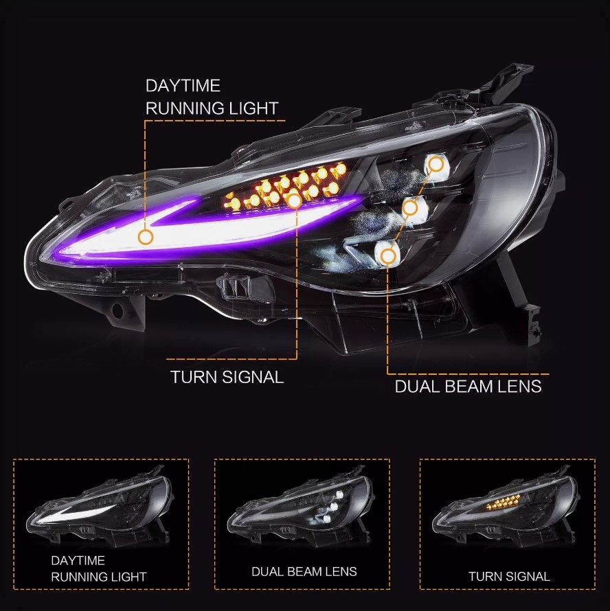3d v2 triple led rgb projector headlights w/animation for 12 20 subaru brz toyota 86