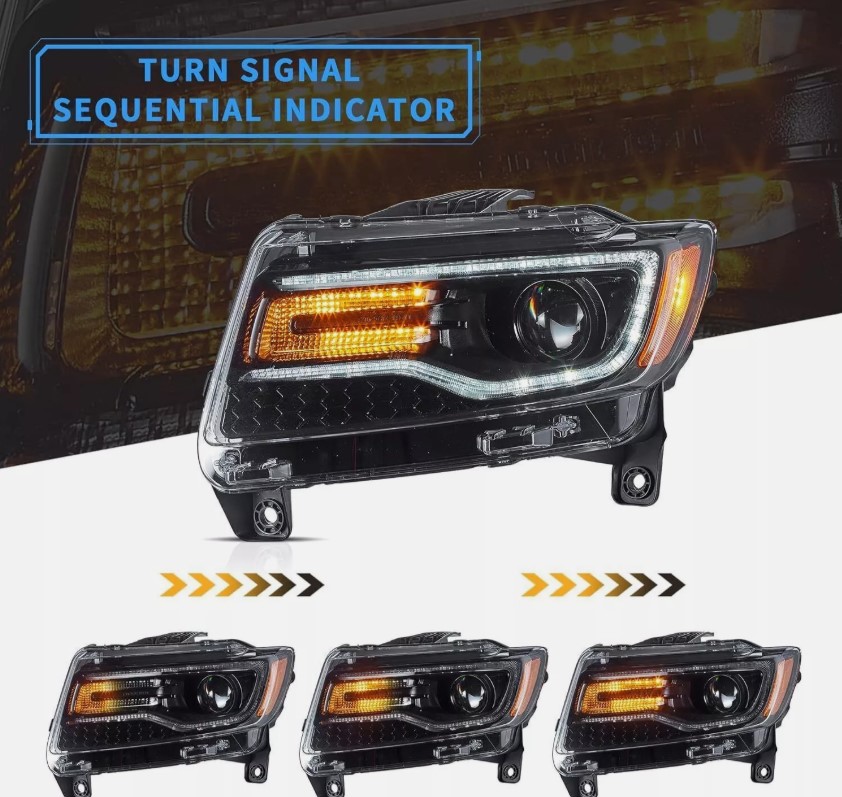 led drl projector headlights for 14 22 jeep grand cherokee w/blue drl animation