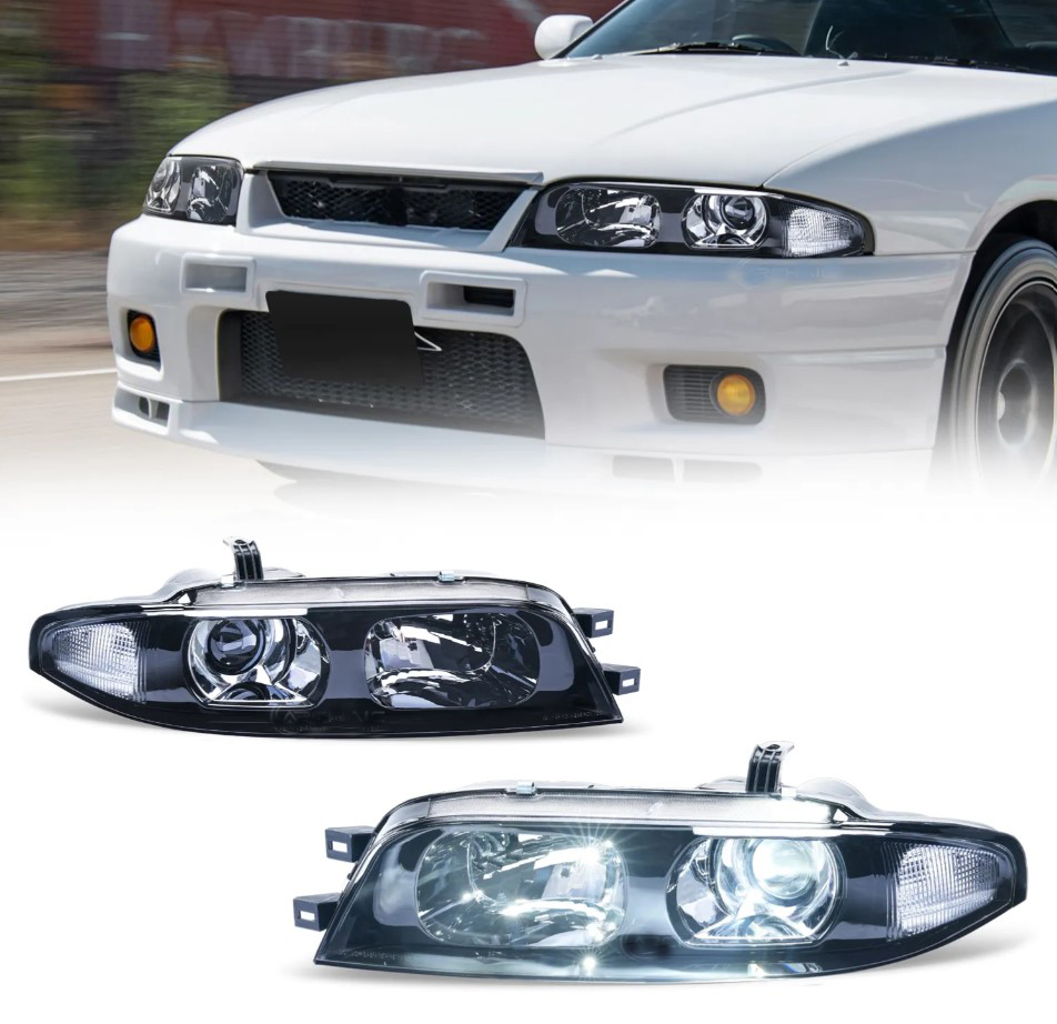jdm black oe projector headlights for nissan skyline r33 gtr gts25 gts series 1&3 head lights