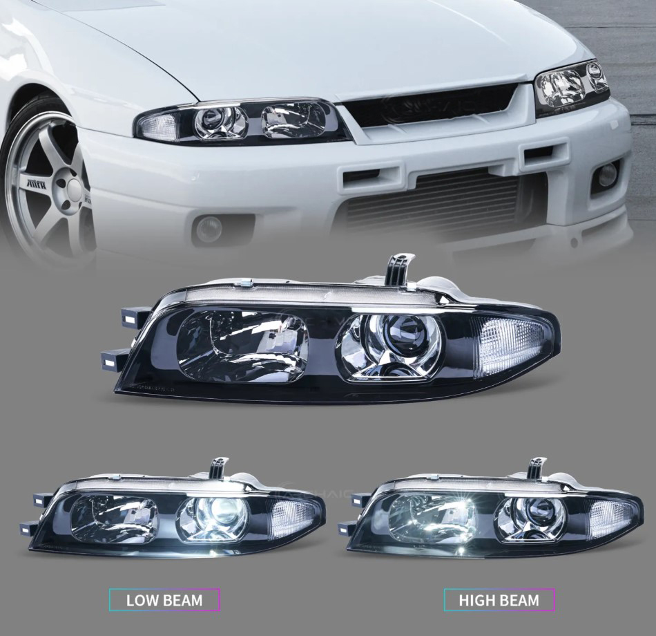 jdm black oe projector headlights for nissan skyline r33 gtr gts25 gts series 1&3 head lights