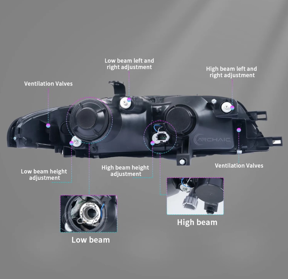 jdm black oe projector headlights for nissan skyline r33 gtr gts25 gts series 1&3 head lights