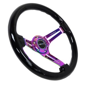 nrg innovations wood series steering wheel – 350mm neochrome spokes
