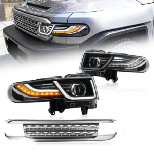 drl led projector headlights w/ silver grille for 07 15 toyota fj cruiser