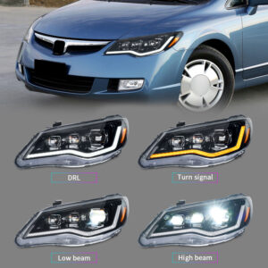 tri led projector led dynamic headlights for 06 12 honda civic fd2 head lights